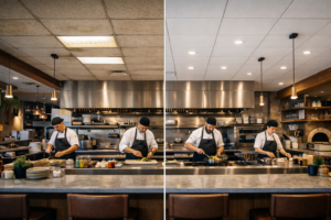 stylish vinyl ceiling tiles for open concept kitchen (3)
