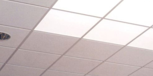 Close-up of hygienic ceiling tiles in a commercial space